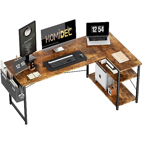 HOMIDEC L Shaped Desk 100CM Computer Desk Study Office Desk Gaming Desk Writing Table With Bookshelf Reversible Corner Desk For Home Office Studi