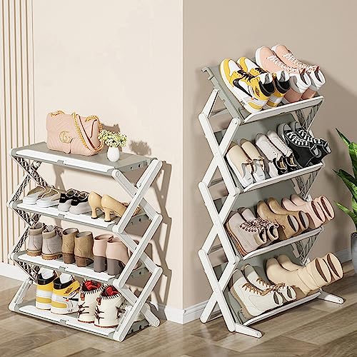 KINZURE Installation-Free Foldable Shoe Rack, 4-Tier Free Standing Shoe Shelf, 10-12 Pairs Shoe Storage, Small Corner Display Rack, Kitchen, Bath