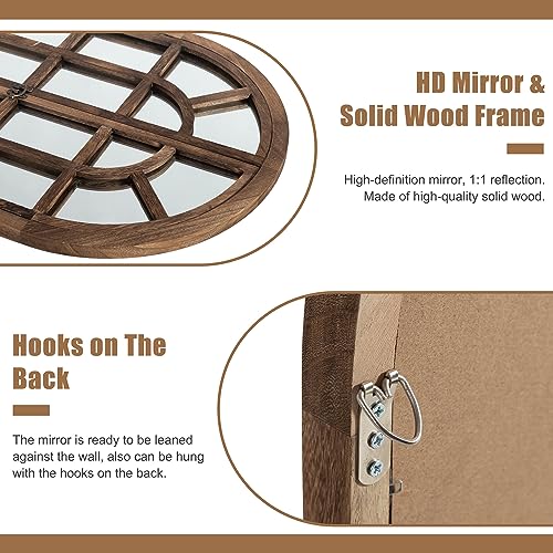 Natsukage 36"x24"Arched Mirror Wall Window Mirror Farmhouse Decorative Mirror for Wall Wood Windowpane Mirror Wall Decor for Living Room, Bathroo