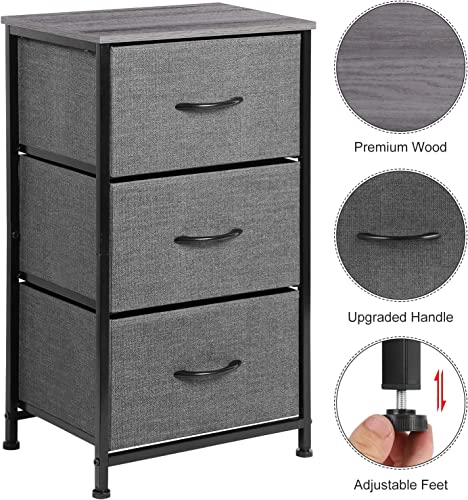 HAITRAL Dresser for Bedroom, 3 Drawer Fabric Dresser, Storage Chest of Drawers with Removable Fabric Bin, Wood Look Top and Steel Frame for Livin