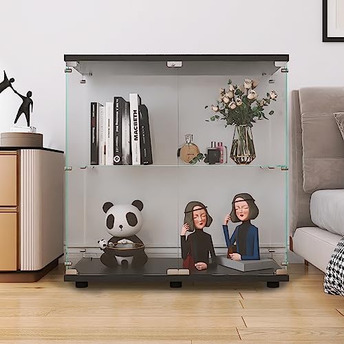 LFT HUIMEI2Y Glass Display Cabinet 2-Shelf with Double Door, Curio Cabinets Fast Installation in 30 Mins, 5mm Tempered Glass Floor Standing Books