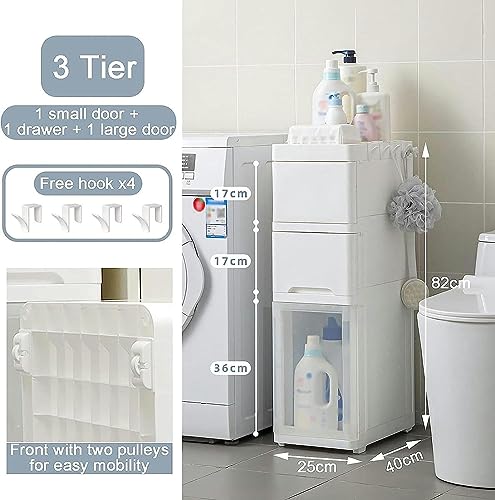 OPSREY White Narrow Bathroom Storage Floor Cabinet for Living Room, Bedroom, Kitchen, Hallway, Free Standing Bathroom Furniture Cabinet with Door