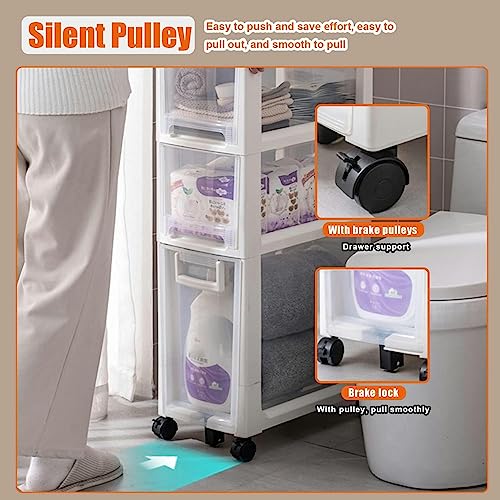 CIADAZ Small Bathroom Storage Cabinet, Toilet Paper Holder, 2/3/4 Tier Thin Toilet Vanity Cabinet, Narrow Bathroom Cabinet Organizer for Small Sp