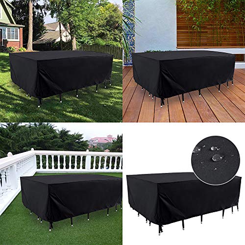FOUNDOVE Garden Table Covers Waterproof Rectangular, Patio Furniture Covers with Windproof and Anti-UV design, Protective Cover for Garden Table