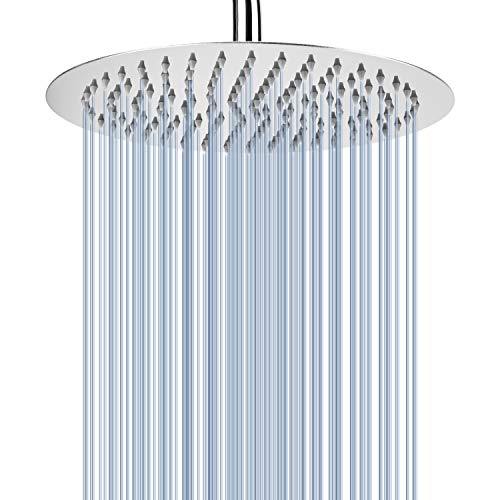 Rain Shower Head - Voolan 10" Round High Pressure Shower Heads Made of 304 Stainless Steel - Luxury Modern Chrome Look - Universal Wall and Ceili