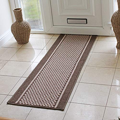JVL Bologna Backed Machine Washable Entrance Runner Mat, Polypropylene/Latex, Brown/Beige, 150 x 57 x 1.2 cm