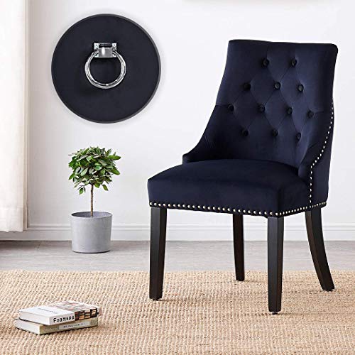P&N Homewares - Windsor Chair - Black | Tufted Velvet Fabric | Door Knocker | Studded | Dining Chair | Upholstered Accent Side Chair | FREE NEXT