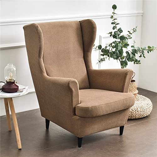 Highdi Wingback Chair Covers 2 Piece Stretch Wing Chair Slipcover, Solid color Jacquard Thicken Strandmon Sofa Cover Furniture Protector for Armc