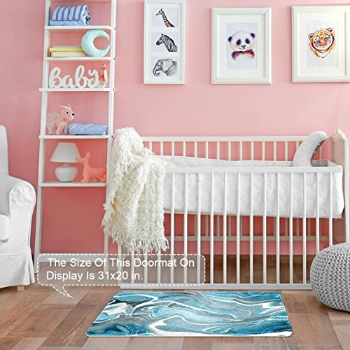 VBFOFBV Door Mat, Outdoor Indoor Doormat, Durable Floor Mat Non Slip Rug, Front Doormat for Entryway, Patio, Marble Texture Modern Art Blue Lines