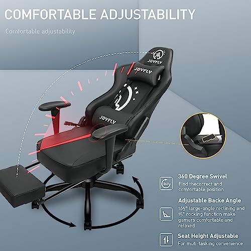 JOYFLY Computer Chair, High Back Gaming Chair for Adults Ergonomic Gamer Chair with Footrest, Office Chair with Height Adjustment, Headrest and L