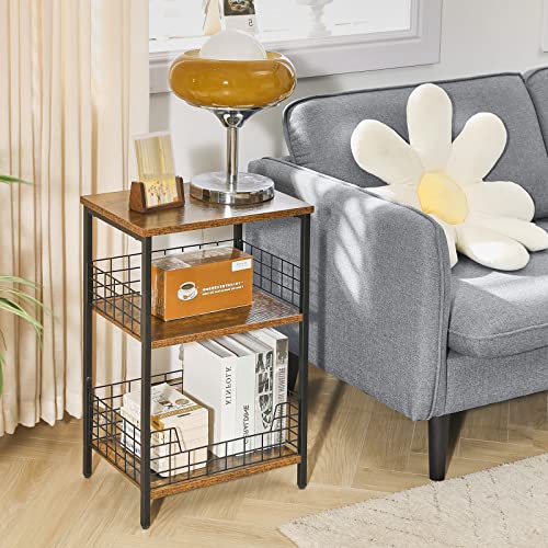 YMYNY 3 Tier End Table with Storage Rack, Side Table Small Nightstand, Coffee Table, Industrial Style, Small Table in Living Room and Bedroom, 40