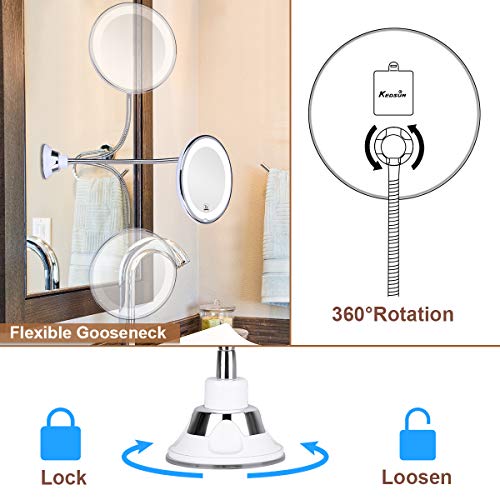 KEDSUM Flexible Gooseneck 6.8" 7x Magnifying LED Lighted Makeup Mirror,Bathroom Vanity Mirror with Strong Suction Cup, 360 Degree Swivel,Daylight