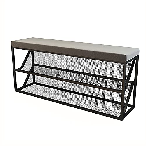 shoe storage bench ottoman Storage Benches Entry Shoe Bench With Comfy Cushion,③-Tier Metal Mesh Shoe Rack Bench Shoe Organizer,Modern Hallway Sh