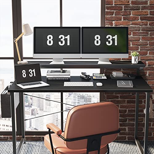 ODK Computer Desk with Adjustable Monitor Shelves,120x50x84cm Home Office Desk with Monitor Stand, Writing Desk, Study Workstation with 3 Heights