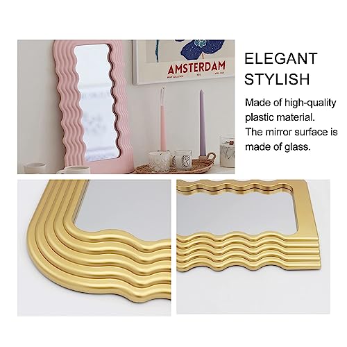 Mokoze Wavy Mirror Irregular Border 16.06"x10" Makeup Mirror for Wall-Mounted and Dressing Table Mirrors,Room Decor for Living Room Bedrooms and