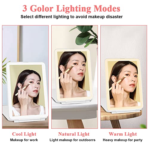 FOME Makeup Mirror with Lights, Travel Make up Vanity Mirror with 72 LED, 1x/10x Magnification Touch Screen Dimmable Lighting Rechargeable Magnif