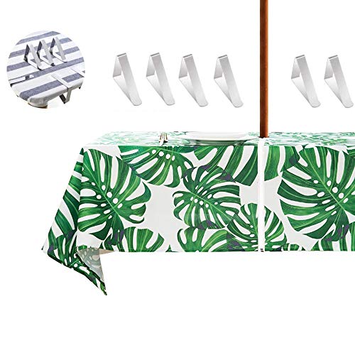 MKISHINE Tablecloth for patio table,bonus 6 clips fit patio table perfectly with opening for umbrella stand,robust, waterproof,machine washable w
