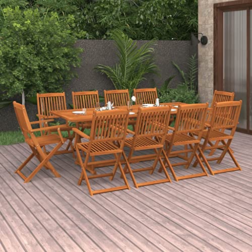 vidaXL Solid Acacia Wood Garden Dining Set 11 Piece Outdoor Terrace Backyard Patio Furniture Dining Dinner Table and Chair Seating Seat