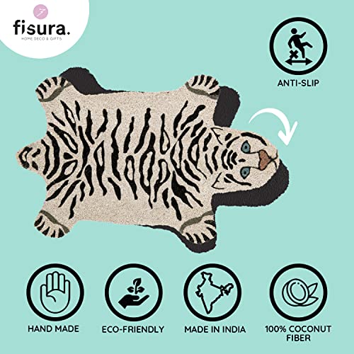 Fisura - Shaped entrance mat. Original Coconut doormat with PVC anti-slip backing. Measurements: 70 x 40 cm. (Tiger, white)
