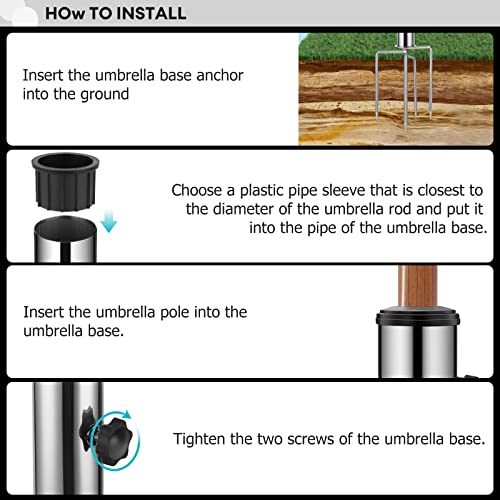 Inground Umbrella Stand Anchor with 4 Spike, Stainless Steel Grass Sun Umbrella Ground Stake, Outdoor in Ground Parasol Base Mount, Metal Patio U