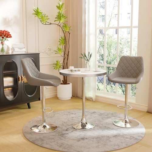 FATIVO 2 pcs Kitchen Bar Stool Chair: Grey Bars Stools Comfortable Leathaire Thick Sponge Foam Seat Breakfast Chairs Adjustable Height Swivel Uph
