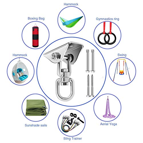 HOUSON 2PCS Heavy Duty Swing Hangers 360°Rotate Hooks for Hanging 304 Stainless Steel Swivel Hammock Hooks Swing Hook for Ceiling Wooden Porch, G