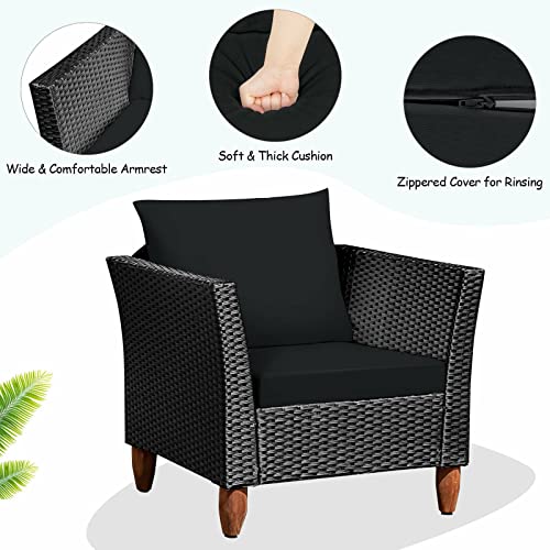 MIAOZI 3PCS Outdoor Patio Rattan Furniture Set Wooden Table Top Cushioned Sofa Black Coffee Table (Color : Argento)