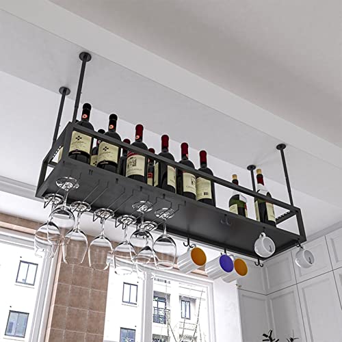 EYLINK Ceiling Hanging Wine Rack, Simple Style Black Iron Stemware Glasses Racks,Upside Down Wine Holder for Bars,restaurants,kitchens Wine Bottl
