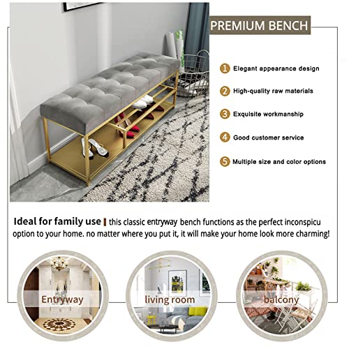 Modern Entryway Bench With Metal Shoe Shelf,Comfy Upholstered Shoe Bench Seat Shoe Organizer,Premium Shoe Rack Bench Shoe Storage Bench Furniture