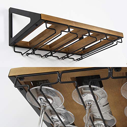 J JACKCUBE DESIGN JackCubeDesign Wall Mount Wine Rack with Glass Holder (Wood) : MK478A