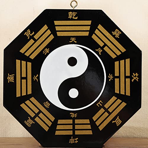 STOBOK Chinese Bagua Mirror Feng Shui Wood Traditional Lucky Tai Ji Mirror Ornament Convex Concave Mirror for Taoist Home Decoration Business Cha