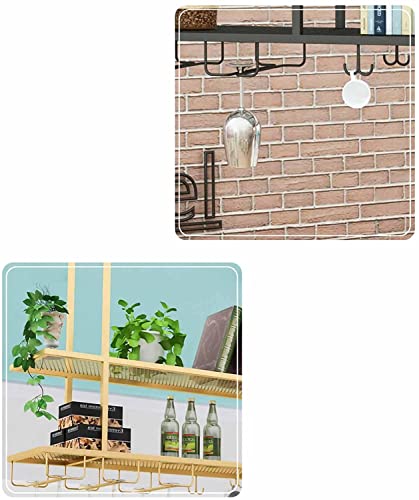 EMISOO Hanging Ceiling Shelf Hanging Wine Rack with Glass Holder and Shelf, Metal Ceiling Bar Wine Glass Rack, 2-Layer Industrial Wall Mounted Wi