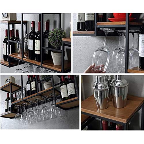 Vintage Wine Rack Wall Mounted Iron and Wood Wine Shelf Wine Glass Holder, Wall Hanging Stemware Goblet Holder Upside Down, Restaurant Home Kitch