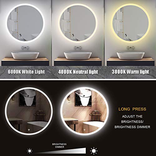 Illuminated Bathroom Mirror with Led Light and Dimmable Touch Sensor Wall Mounted round Makeup Shaving Explosion Proof No Border, Led + Antifog,