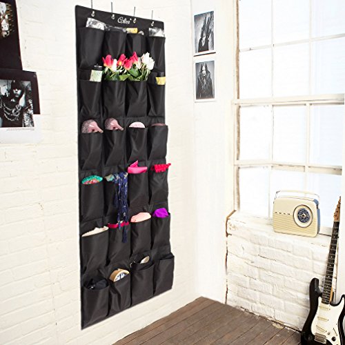 Colleer Shoe Organizer Over the Door 24 -Pocket Hanging Shoe Rack Door Shelf Hanger Holder Storage Bag (Black)