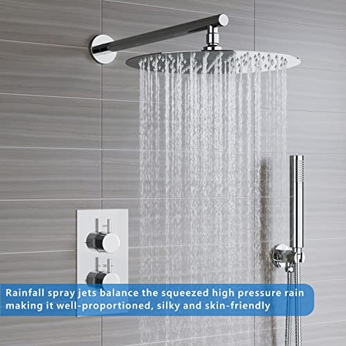 Rain Shower Head - Voolan 10" Round High Pressure Shower Heads Made of 304 Stainless Steel - Luxury Modern Chrome Look - Universal Wall and Ceili