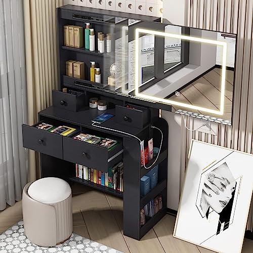 XVURO Vanity Set Makeup Vanity Dressing Table with Sliding Lighted Mirror-SDxccH