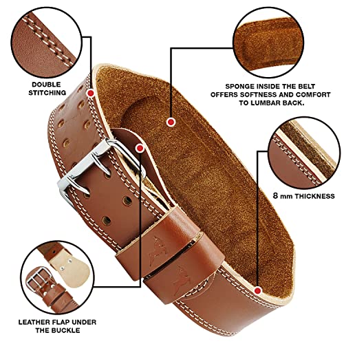 IBEX Weight Lifting Belt Leather 4” Padded Lumbar Back Support Suede Lining Steel Buckle Functional Training Bodybuilding Powerlifting Exercise D