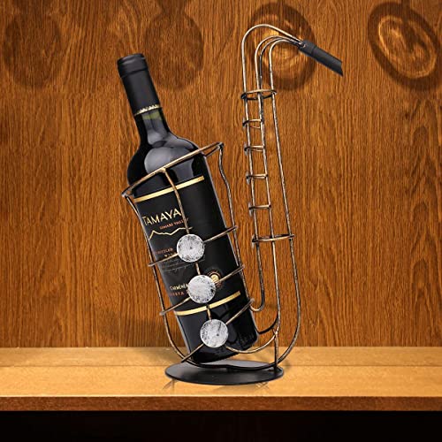 Tooarts Saxophone Free Standing Wine Rack, Creative Metal Wine Bottle Holder, Collectible Figurines Wine Shelf Gifts for Wine Lovers, Home Interi
