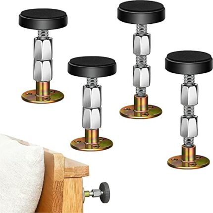4 Pieces Threaded Bed Frame, Adjustable Threaded Bed Frame, Headboard Stopper, DIY Self-Adhesive Adjustable Metal Anti-Shake Threaded Bed Frame T