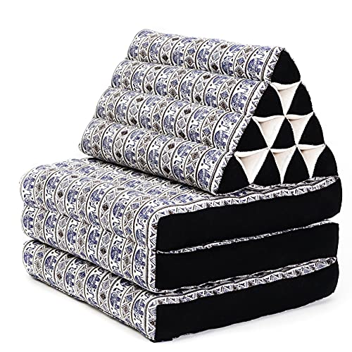 Leewadee 3-Fold Mat with Triangle Cushion – Comfortable TV Pillow, Foldable Mattress with Cushion Made of Eco-Friendly Kapok, 170 x 53 cm, black