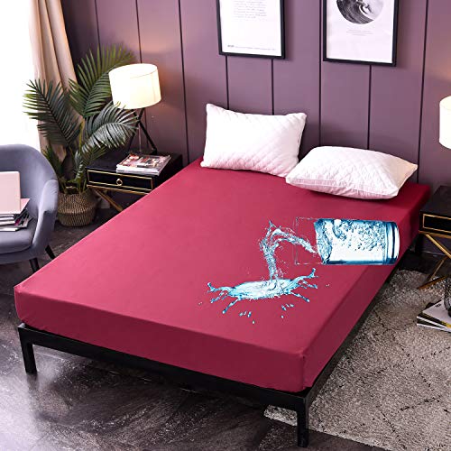 DuShow Black Waterproof Fitted Sheet Double Deep Pocket Brushed Microfiber Solid Mattress Protector Bed Cover Double-138 * 190 * 35cm