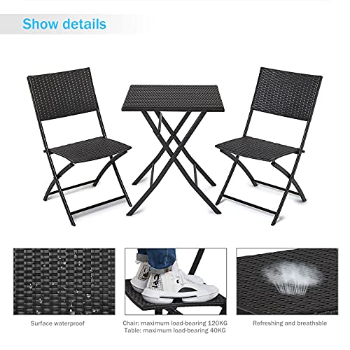 IWMH Garden Furniture Sets, Garden Folding Table and Chairs, Folding Outdoor Furniture Set for Garden, 3 Pieces Outdoor Dining for Patio, Backyar