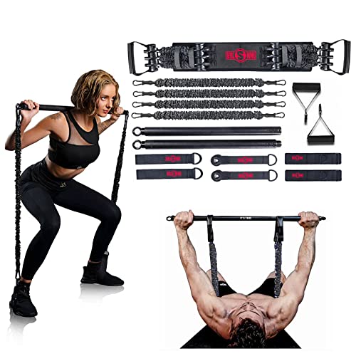 INNSTAR Portable Home Gym Set with Workout Bar, Bench Press Set, Squat Resistance Band, Door Anchor and More-Full Body Workout Equipment to Build