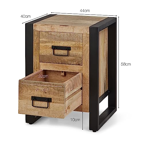 Harbour Bedside Table With Two Drawers for Living Room, Hallway, Bedroom - Handcrafted Reclaimed Wood Small Side Table - Fully Assembled Rustic E