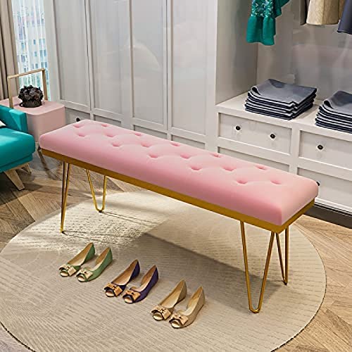 Luxurious Upholstered Bench Seat,Modern Velvet End Of Bed Bench With Golden Legs,Multifunction Entryway Bench Bedroom Bench,Light Blue,60X35X45Cm