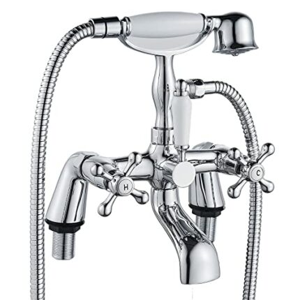 Victorian Bath Taps with Shower,Luckyhome Traditional 1/4 Turn Dual Lever Bathroom Tub Tap Mixer,Chrome