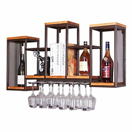 Wine Racks Kitchen Bar Unit Storage Shelves Wall Holder, Wine Bottle and Glass Holder, Wall-Mounted Wine Goblet Stemware Holder - Metal Wrought i