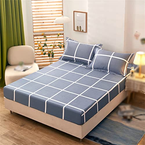 FKSDHDG Plain Plaid Bed Cover Printed Cotton Single Bed Hat Elastic Cushion Protection Cover Mattress Cover Bed Hat (Color : D, Size : 180 * 200C
