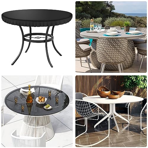 Kovshuiwe Diameter 94cm Black Garden Table Cover Round, Patio Table Top Cover Set,Garden Furniture Cover Fitted Round Outdoor and Indoor Use, Wat